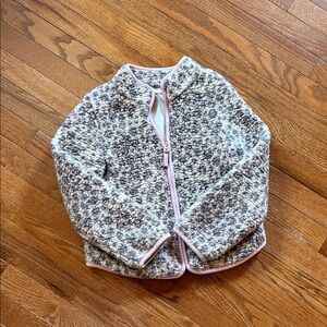 Kids Cozy Sherpa Zip-Up Jacket in Light Gray with Pink Trim